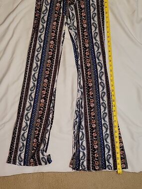 Boho Striped Wide-Leg Pants With Tie - Blue & Brown